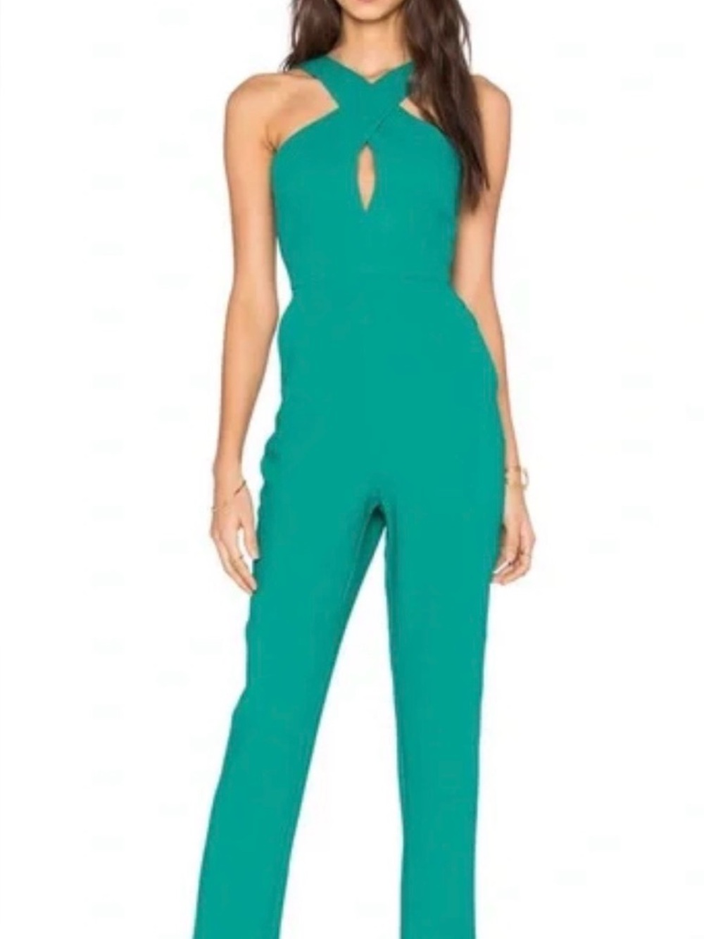 BCBGeneration Teal Cross-Neck Jumpsuit